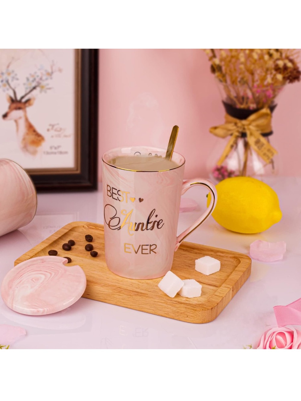 Best Auntie Ever Pink Ceramic Mug with Gold Trim